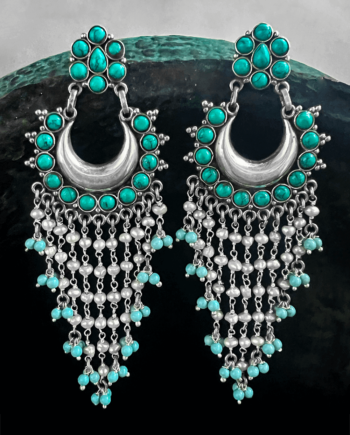 Luxuey Blue Stone Stud Hanging Earrings