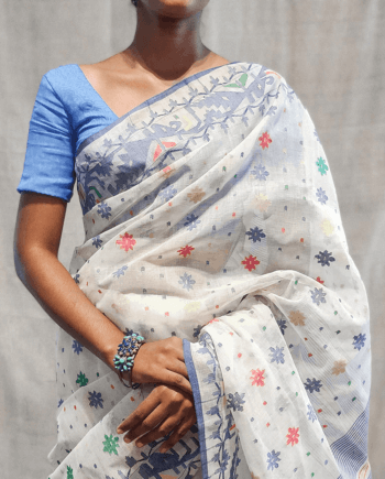 Woman wearing a Jamdani Cotton Saree 